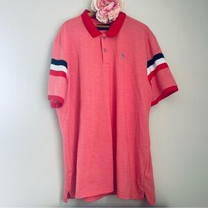 Original Penguin Light Red Polo Shirt Navy Blue White Striped Sleeves XXL